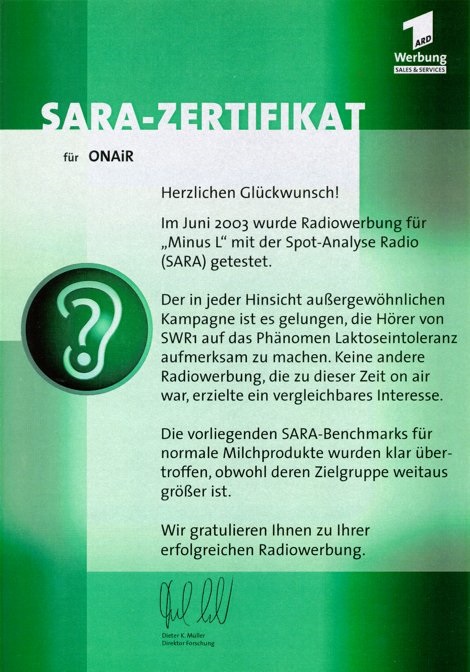 SARA-Zertifikat für Haary Schmidt von OnAiR